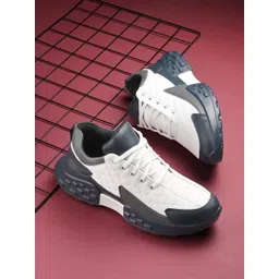 HERE&NOW Men White Round Toe Lightweight Mesh Sneakers