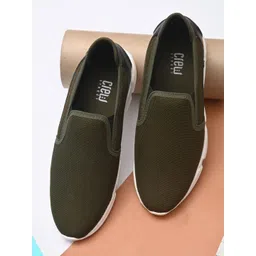Crew STREET Men Olive Green Woven Design Slip-On Sneakers