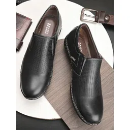 HERE&NOW Men Black Perforations Slip-On Sneakers