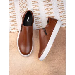 Styli Men Tan Comfort Insole Contrast Sole Slip-On Sneakers