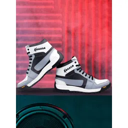 KRAASA Men Colourblocked Perforated Mid-Top Sneakers