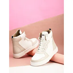 HRX by Hrithik Roshan Women White & Beige Mid Top Colourblocked Lightweight Sneakers