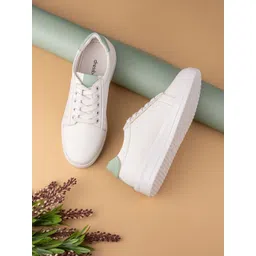 DressBerry Women White & Sea Green Lightweight Comfort Insole Basics Sneakers
