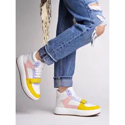 Shoetopia Women Colourblocked Comfort Insole Lace-Ups Sneakers