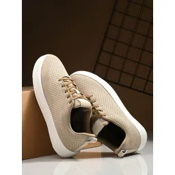 The Roadster Lifestyle Co. Men Beige Round Toe Comfort Insole Mesh Sneakers