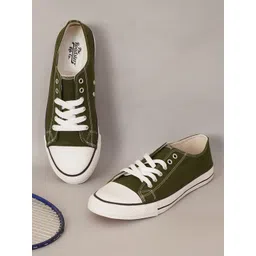 The Roadster Lifestyle Co. Men Olive Textured Comfort Insole Canvas Lace-Up Sneakers