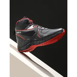 HRX by Hrithik Roshan Men Black & Red Rebound Mid Top Colourblocked Comfort Sneakers