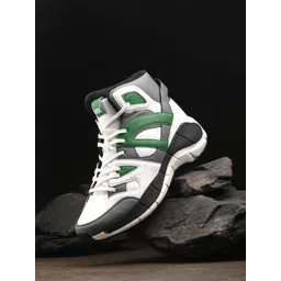 HRX by Hrithik Roshan Men White & Black Mid Top Rebound Colourblocked Comfort Sneakers