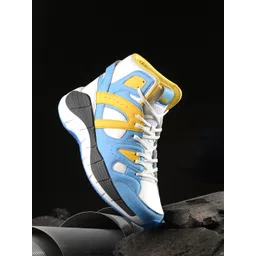 HRX by Hrithik Roshan Men White & Blue Rebound Mid Top Colourblocked Comfort Sneakers