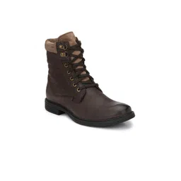 Delize Men Brown Solid Leather Flat Boots