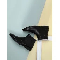 Red Chief Men Black Leather Formal Slip-On Boots