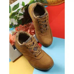 Red Chief Men Brown Solid Leather Mid-Top Flat Boots