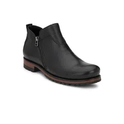 Delize Men Black Solid Synthetic Leather Mid-Top Flat Boots