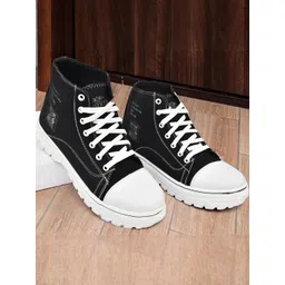 FUNNY FIRE Men Black Lace-up Casual High Top Sneakers