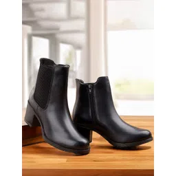 Bxxy Women Block Heel Chelsea Boots With Side Zipper Closure