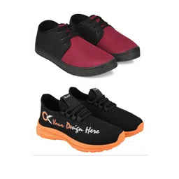 Free Kicks Men Orange Mesh Marking Running Sports Shoes