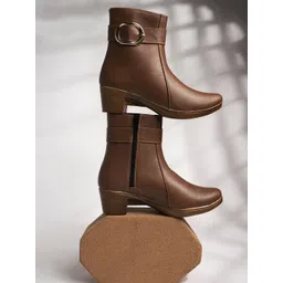 Stylestry Women Casual Block-Heeled Monk Boots