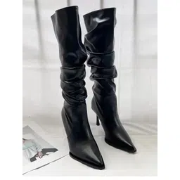 Alamode By Akanksha Women Black Cassia Stacked Premium Leather Boots