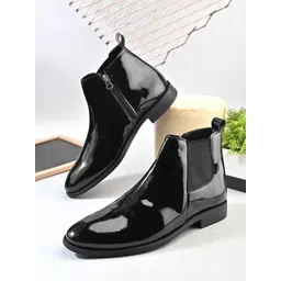 Provogue Men Round Toe Patent Side Chain Formal Boots