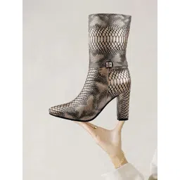 Bxxy Women Animal Skin Printed High-Top Block Pumps with Buckles