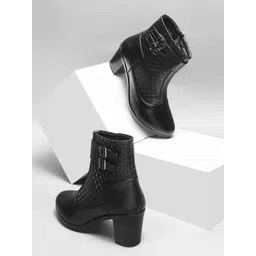 Try Me Women Block-Heeled Textured Regular Boots