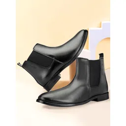 SHOZANIA Men Round Toe Block Heel Chelsea Boots
