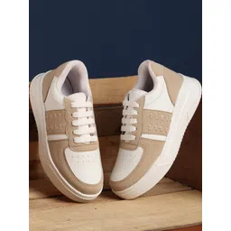 STEPIZIA Women White & Beige Colourblocked Sneakers