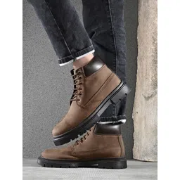 AfroJack Men Round Toe Lace Ups Chunky Boots