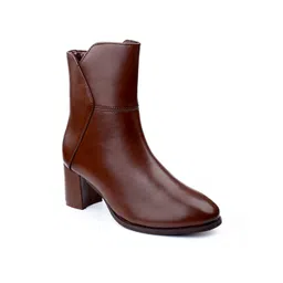 Bxxy Women Faux Leather Ankle Boots with Side Zip and Block Heel