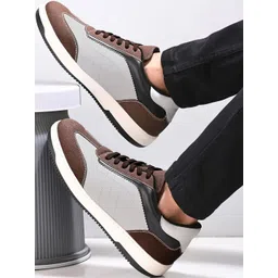 Roadster Men Grey & Brown PU Colourblocked TPR Sole Sneakers
