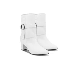 SHUZ TOUCH Women Textured Pointed Toe Zippered Block Heel Boots