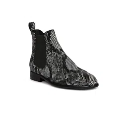 Saint G Men Printed Leather Casual Chelsea Round Toe Mid Top Boots