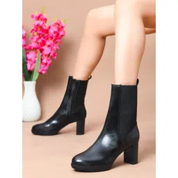 SHUZ TOUCH Women Calf-Length Block-Heeled Chelsea Boots