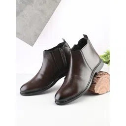 Men brown solid formal office wear casual round toe comfortable mid top chelsea Boots For Men