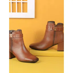 Mochi Women Casual Square Toe Block-Heeled Regular Boots