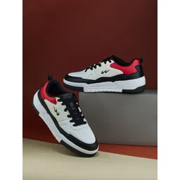 Campus Men White and Black PU Lace-Ups Casual Sneakers