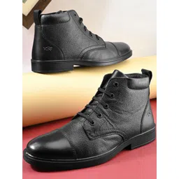 TSF Men Black Synthetic Leather Lace Ups Fastening Boots