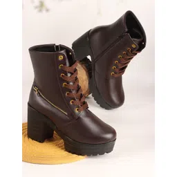 Killer Women Ankle Length Block Heel Lace Up & Side Zip Boots