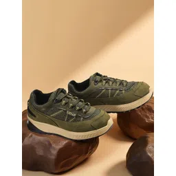 Woodland Men Woven Design Round Toe Lace-Ups Sneakers