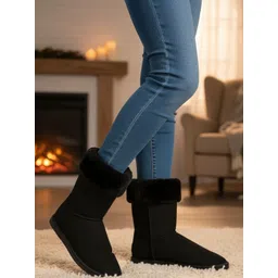 Carlton London Women Mid-Calf Winter Boots With Faux Fur Trim Details