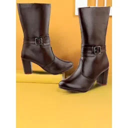 Bxxy Women High Ankle Zipper Boots With Buckle Closure