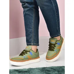 Erix Men Olive Synthetic Leather Sneakers