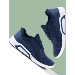 Free Kicks Men Navy Blue Mesh Marking Running Sports Shoes