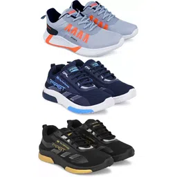 Gorofy Sport Shoe LaceUp Lightweight Multicolour Running Shoes For Men Pack Of 3 Running Shoes For Men