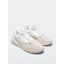 MANGO Women Grey & White Colourblocked Perforated Leather SHADOW Sports Shoes