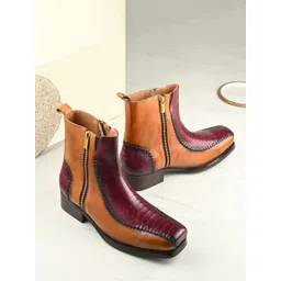 MILLE DOLLARI Men Casual Dual-Tone Broad Toe Boots