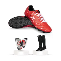 VECTOR X Men TITAN Football Non-Marking Lace-Ups Sports Shoes with Stocking & shin guards