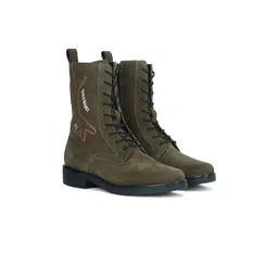 Viviblu Women Casual Solid Block-Heeled Leather High-Top Regular Boots