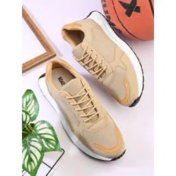 Roadster Men Beige Textured Lace Up Casual Fashion Round Toe PU Sneakers