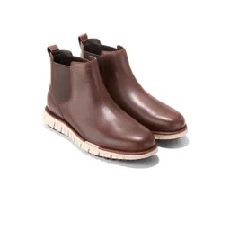 Cole Haan Men Leather Block Heel Slip-On Round Toe Boots